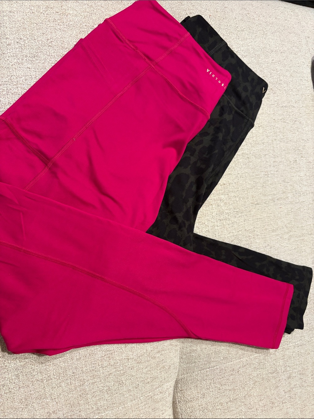 Victoria's Secret Hot Pink & Black Leopard Pocket Leggings BUNDLE